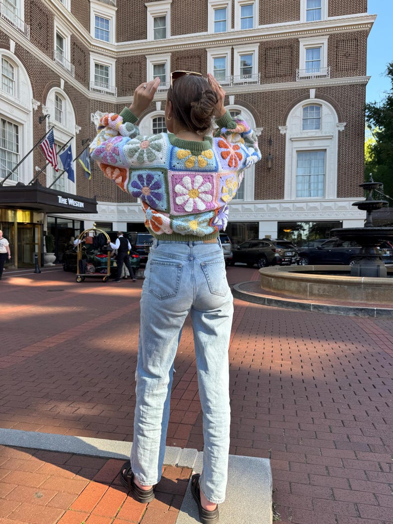 Mystery Retro Daisy Granny Square Cardigan Crochet Pattern(PDF download)